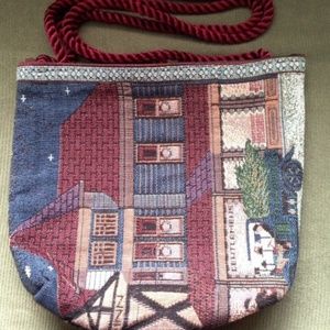 Canvas, handmade, Xmas scene hand bag